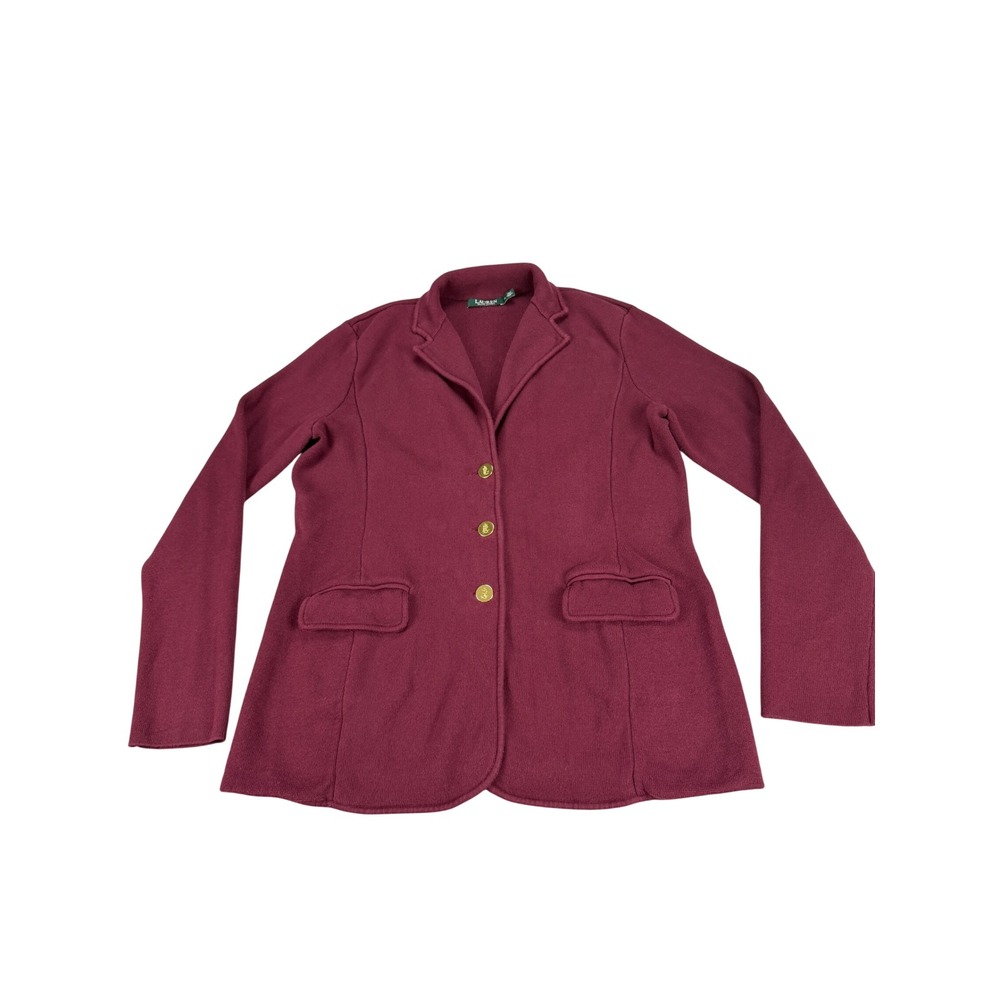 Lauren Ralph Lauren Burgundy Knit Blazer Gold Crest Buttons XL RLMWB-GLC23-S(1)